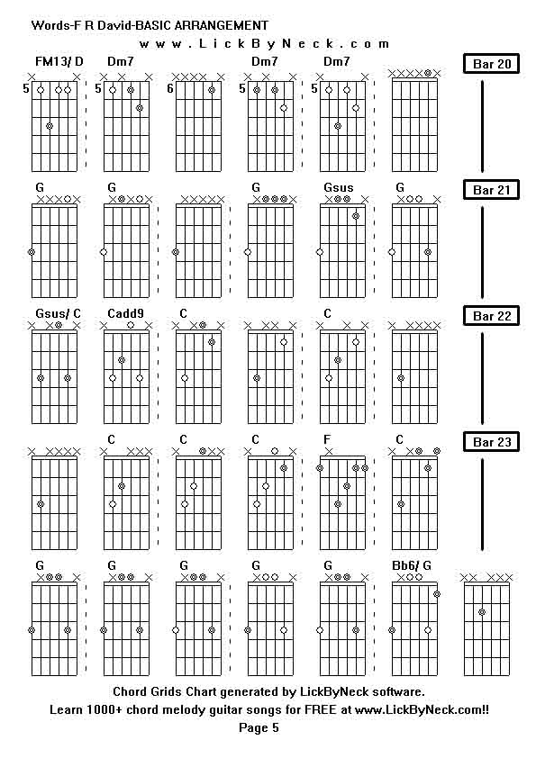 Chord Grids Chart of chord melody fingerstyle guitar song-Words-F R David-BASIC ARRANGEMENT,generated by LickByNeck software.